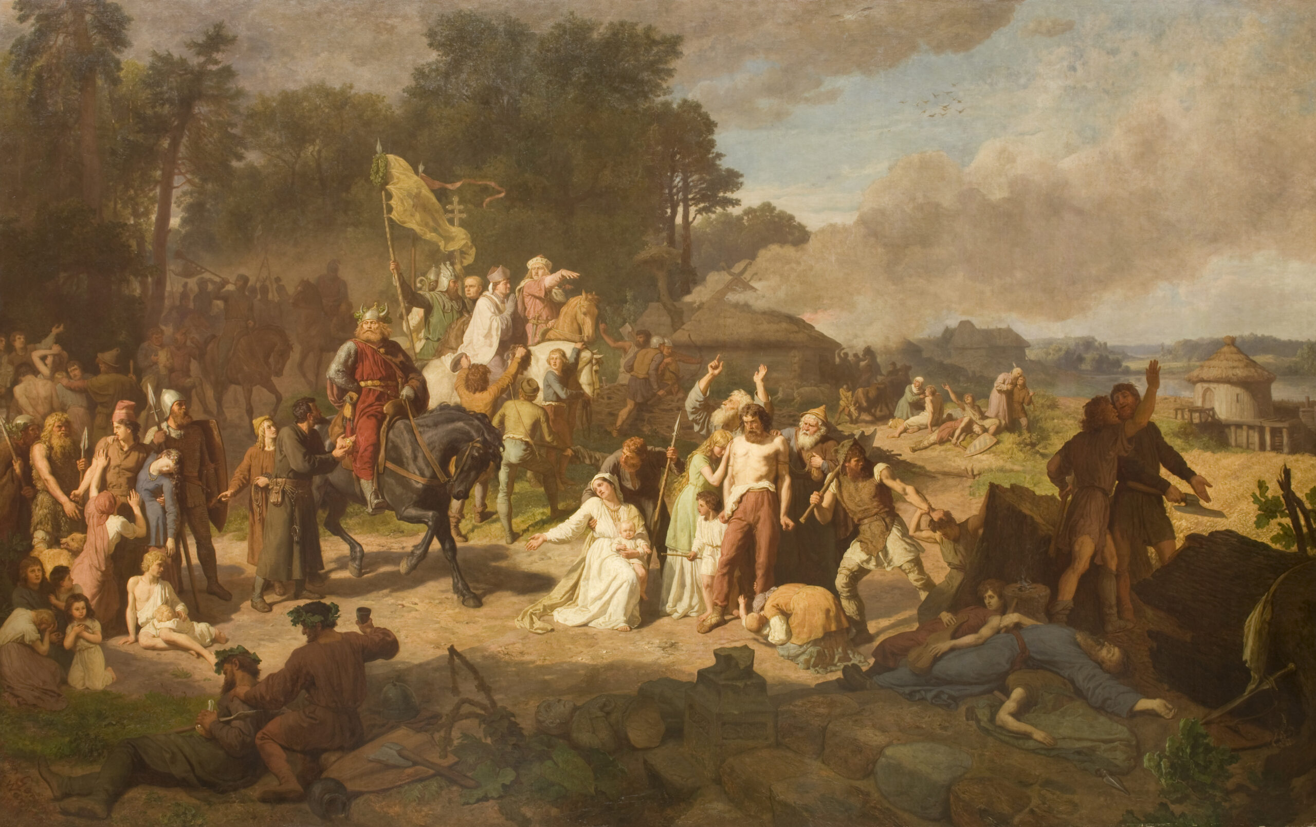 Pintura retratando as atrocidades cometidas durante a Cruzada Wendish - Wojciech Gerson