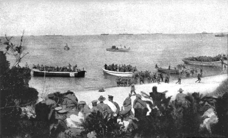 Desembarque das tropas aliadas em Gallipoli em 1915
