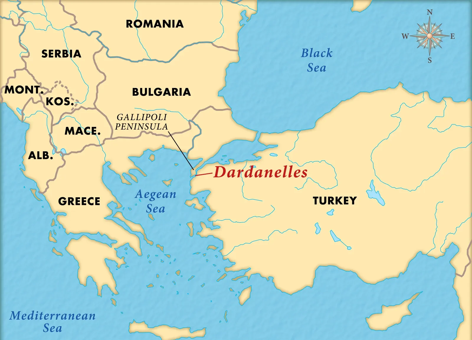 Mapa do Estreito de Dardanelos durante a campanha de Gallipoli